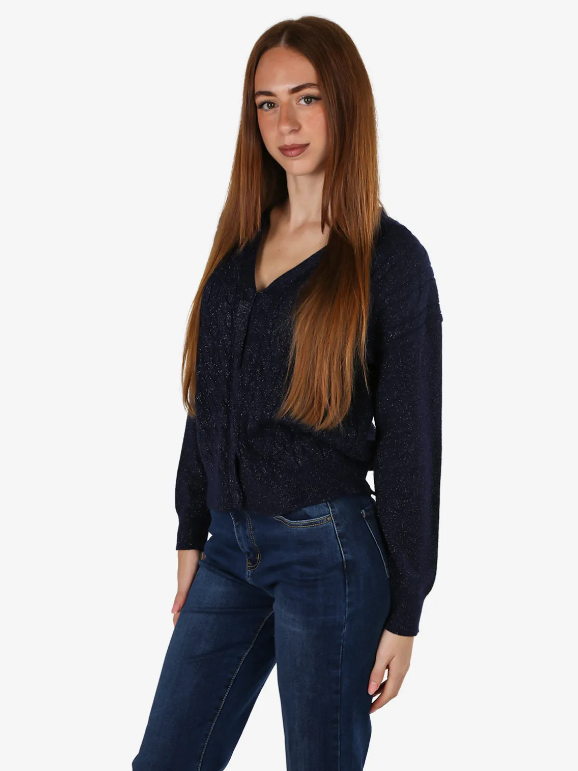 Nova Cardigan donna a trama intrecciata - blu scuro