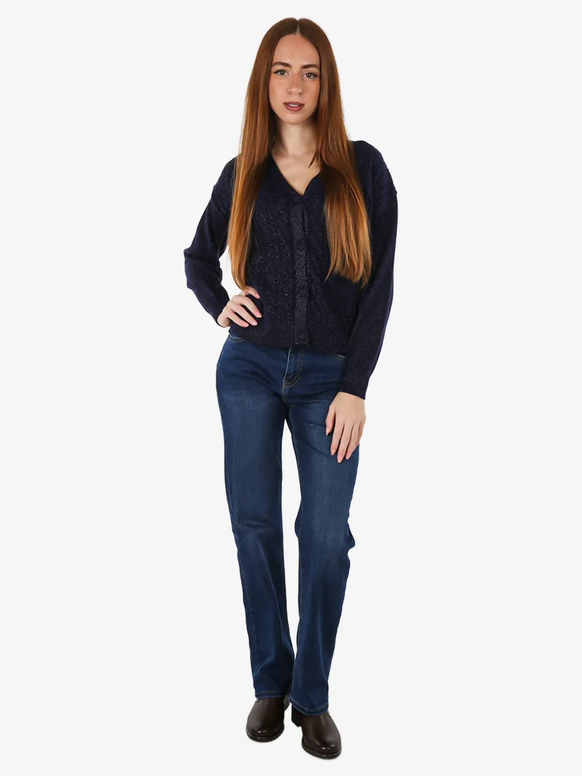 Nova Cardigan donna a trama intrecciata - blu scuro