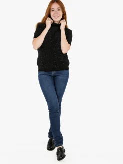 Nova Maglia dolcevita da donna a maniche corte - nero