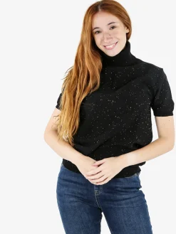 Nova Maglia dolcevita da donna a maniche corte - nero