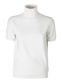 Nova Maglia dolcevita da donna a maniche corte - bianco