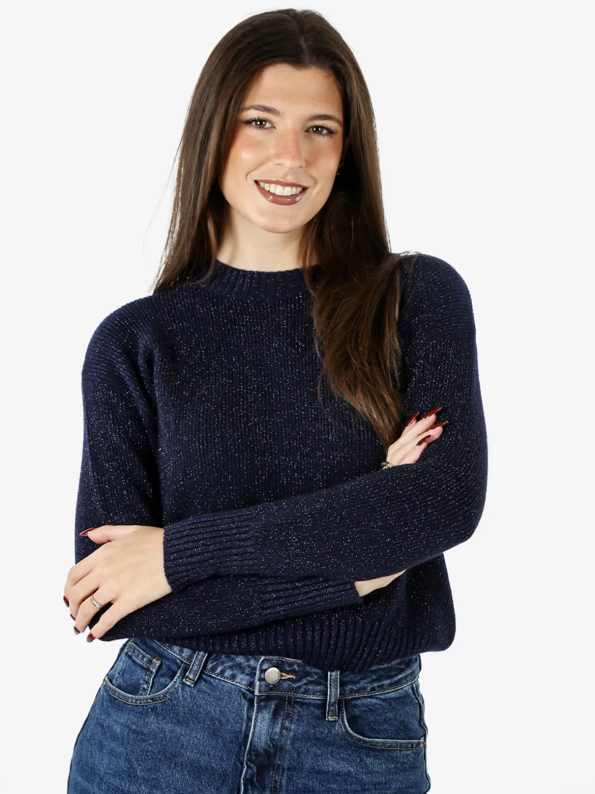 Nova Maglione girocollo da donna lurex - blu scuro