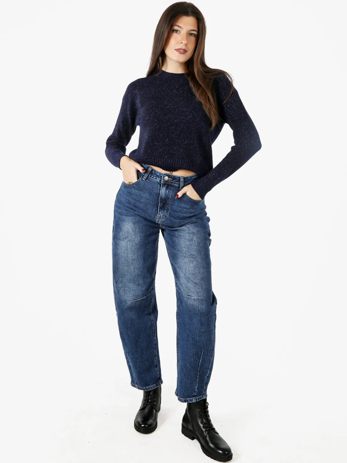 Nova Maglione girocollo da donna lurex - blu scuro