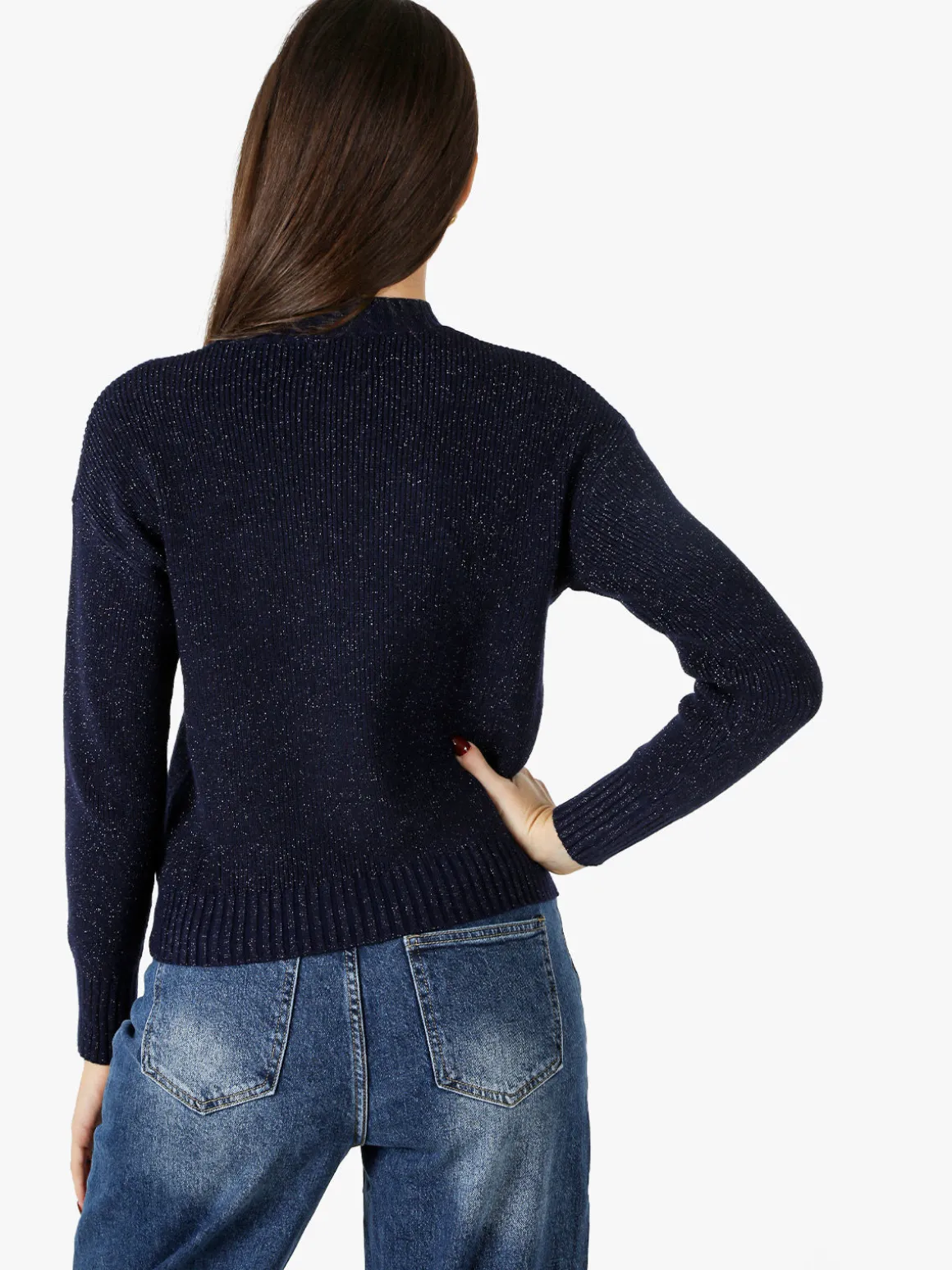 Nova Maglione girocollo da donna lurex - blu scuro