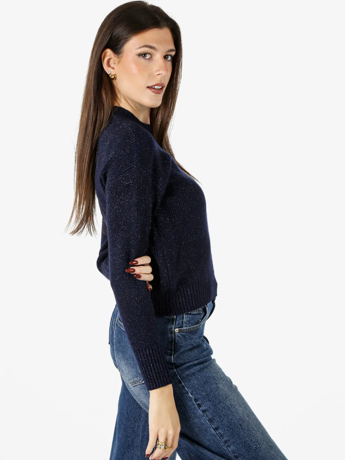 Nova Maglione girocollo da donna lurex - blu scuro