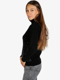 Nova Pullover dolcevita da donna con strass - nero