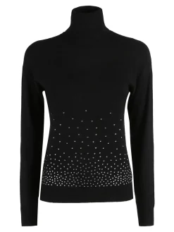 Nova Pullover dolcevita da donna con strass - nero