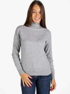 Nova Pullover dolcevita da donna con strass - grigio