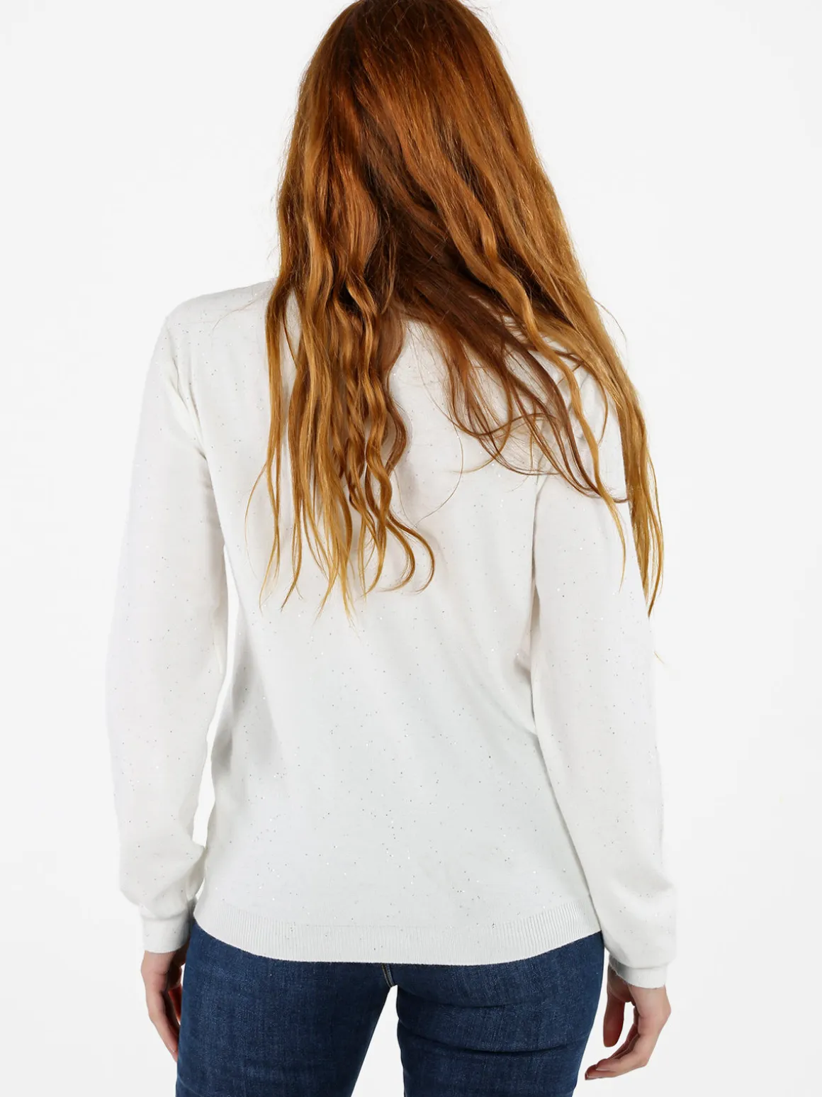 Nova Pullover dolcevita donna con paillettes - bianco