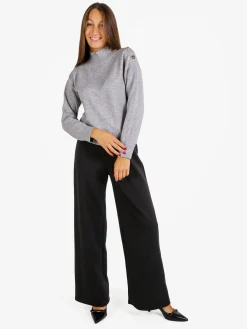 Nova Pullover donna a collo alto con bottoni - grigio