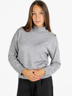 Nova Pullover donna a collo alto con bottoni - grigio
