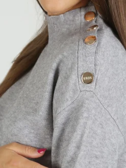 Nova Pullover donna a collo alto con bottoni - grigio