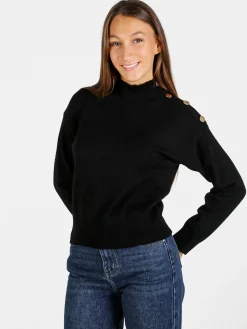 Nova Pullover donna a collo alto con bottoni - nero
