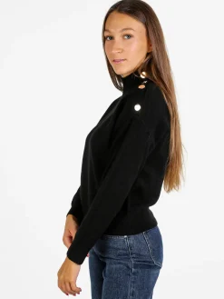 Nova Pullover donna a collo alto con bottoni - nero