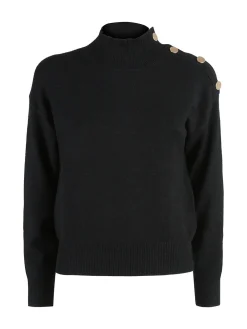Nova Pullover donna a collo alto con bottoni - nero