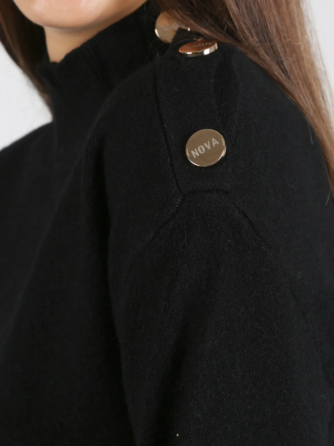 Nova Pullover donna a collo alto con bottoni - nero