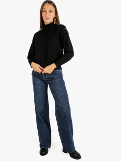 Nova Pullover donna a collo alto con bottoni - nero