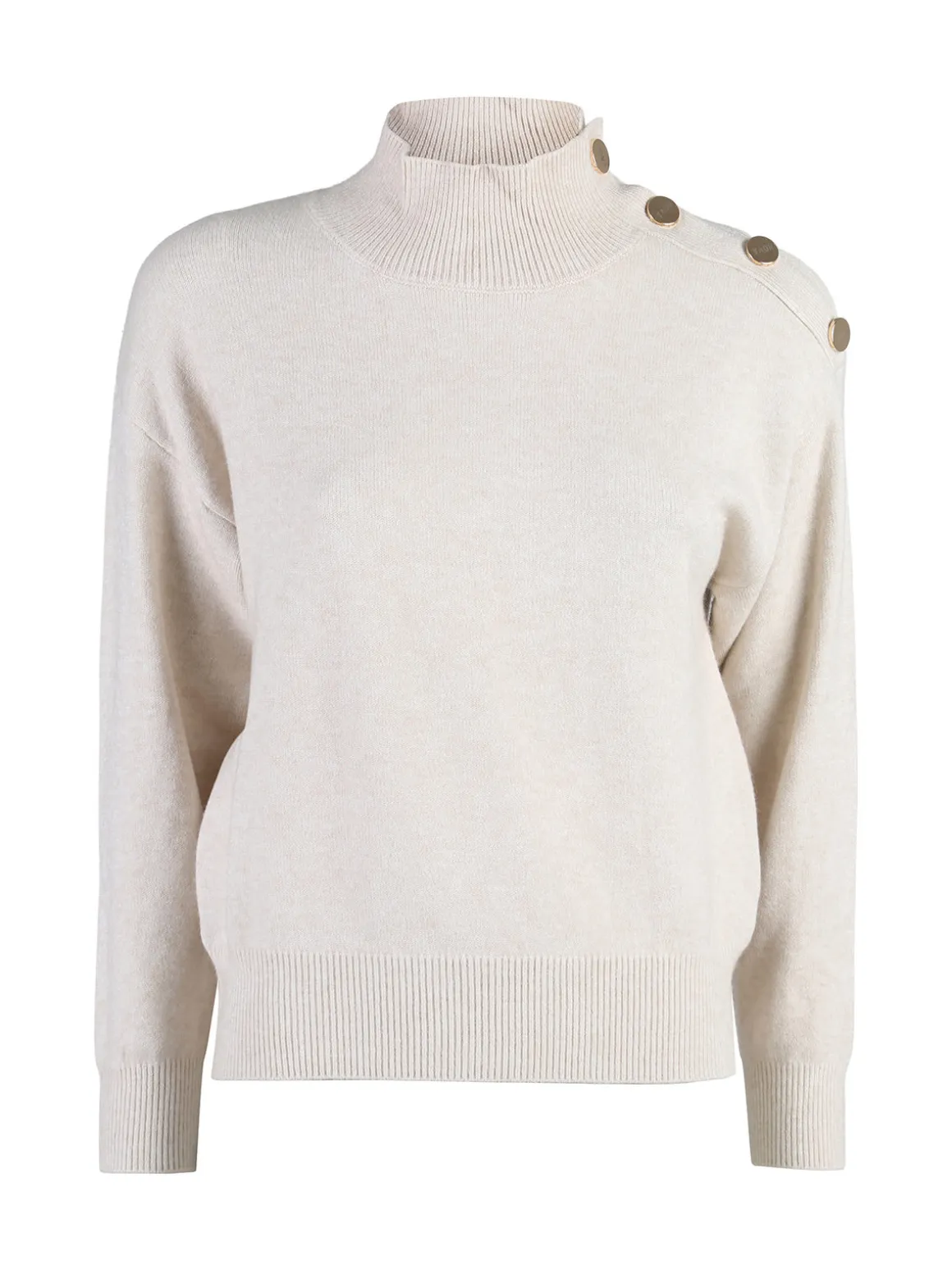 Nova Pullover donna a collo alto con bottoni - beige