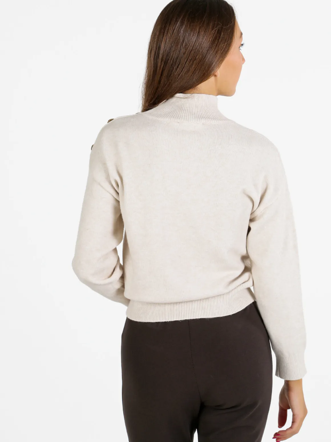 Nova Pullover donna a collo alto con bottoni - beige
