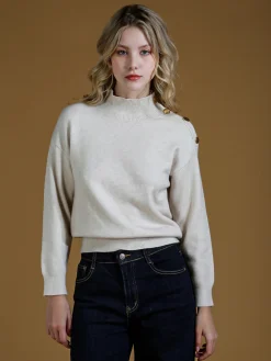 Nova Pullover donna a collo alto con bottoni - beige