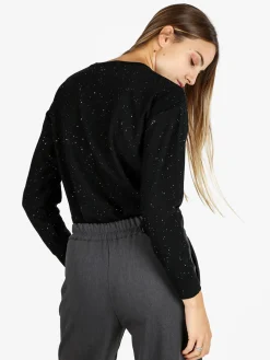 Nova Pullover donna girocollo con strass - nero