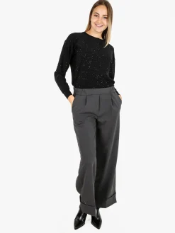Nova Pullover donna girocollo con strass - nero