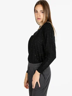 Nova Pullover donna girocollo con strass - nero