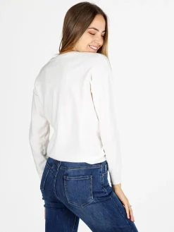 Nova Pullover donna girocollo con strass - bianco