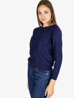 Nova Pullover donna girocollo con strass - blu