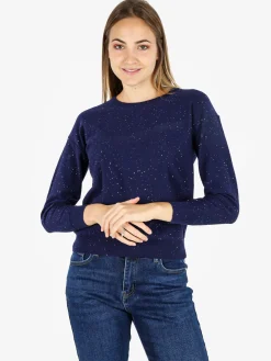 Nova Pullover donna girocollo con strass - blu