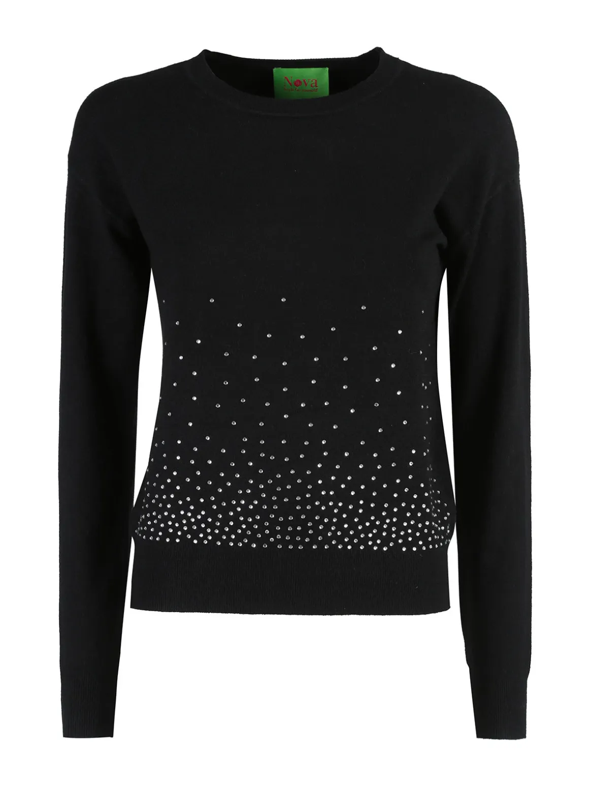 Nova Pullover girocollo donna con strass - nero