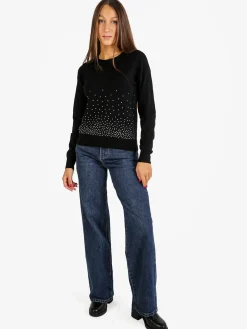 Nova Pullover girocollo donna con strass - nero