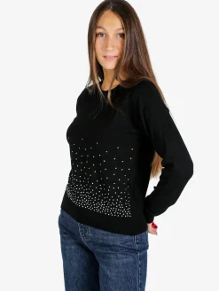 Nova Pullover girocollo donna con strass - nero