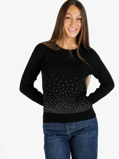 Nova Pullover girocollo donna con strass - nero