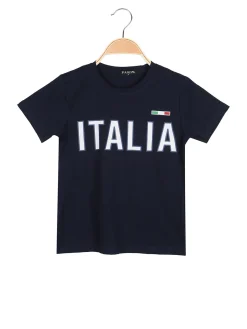 Paris T-shirt da ragazzo in cotone con stampa ITALIA - blu scuro