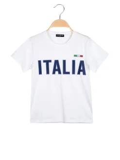 Paris T-shirt da ragazzo in cotone con stampa ITALIA - bianco