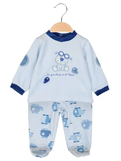 Pastello Completo 2 pezzi da neonato in ciniglia - azzurro