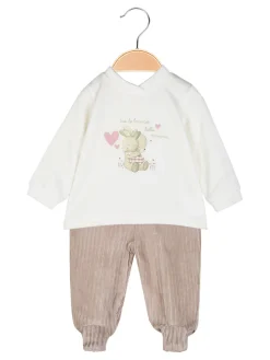 Pastello Completo 2 pezzi da neonata in ciniglia - beige