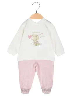 Pastello Completo 2 pezzi da neonata in ciniglia - rosa