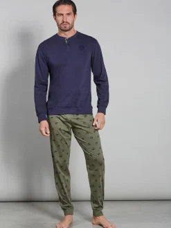 Paul Martin Pigiama lungo da uomo in cotone naturale - blu scuro