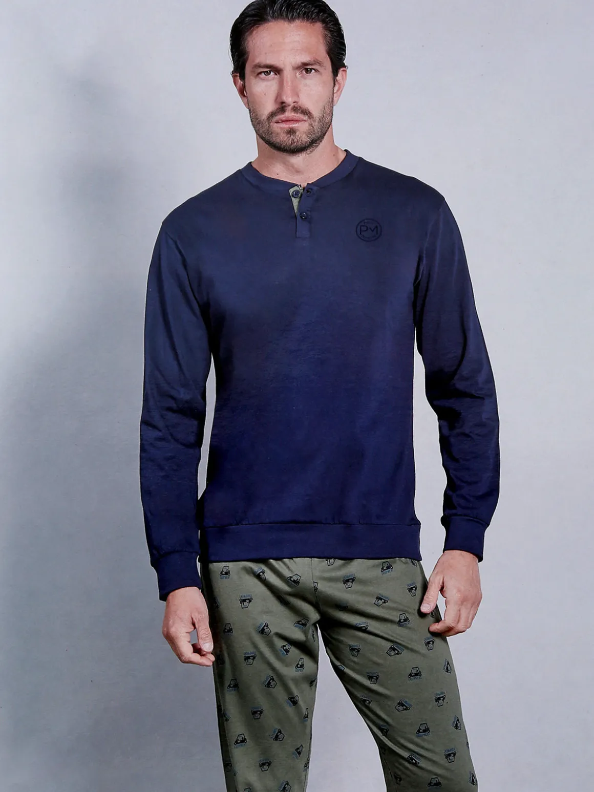 Paul Martin Pigiama lungo da uomo in cotone naturale - blu scuro