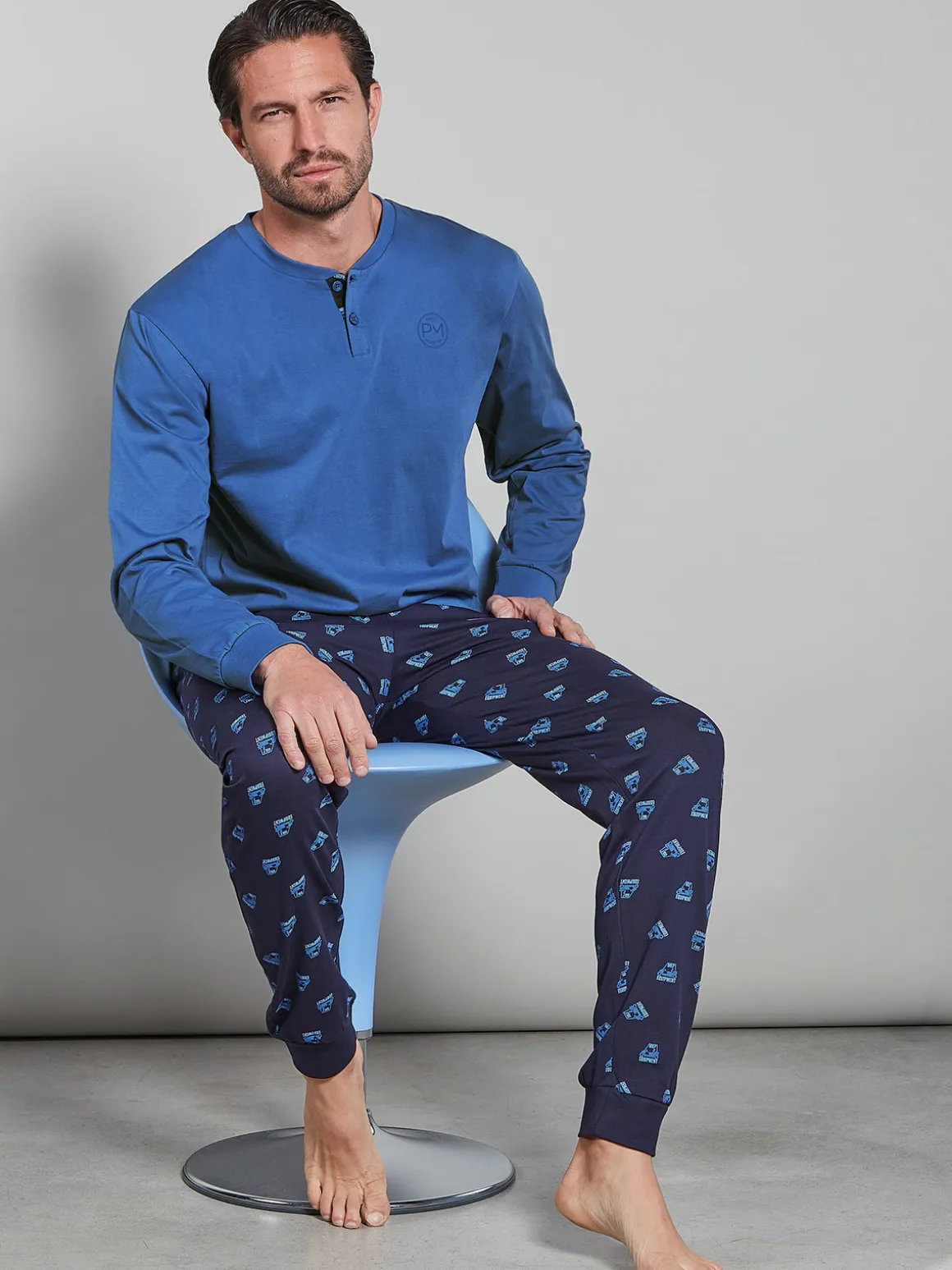 Paul Martin Pigiama lungo da uomo in cotone naturale - jeans