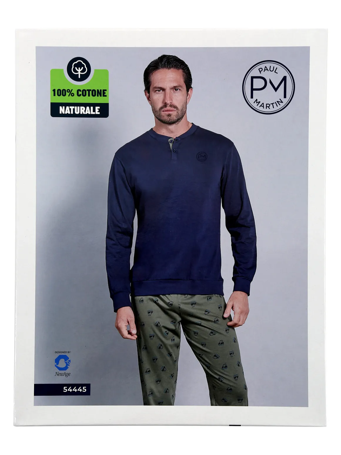 Paul Martin Pigiama lungo da uomo in cotone naturale - jeans