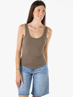 Peafowl Top da donna in cotone elasticizzato a costine - fango