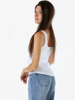Peafowl Top da donna in cotone elasticizzato a costine - bianco