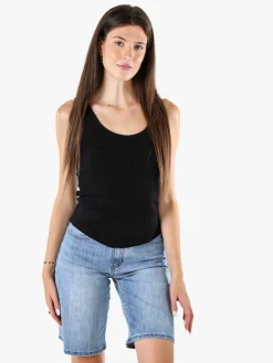 Peafowl Top da donna in cotone elasticizzato a costine - nero