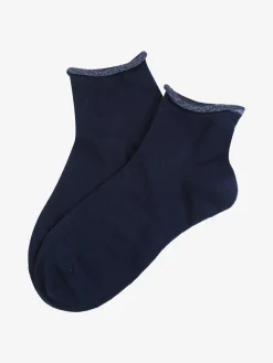 Pierre Cardin Calze corte da donna in cotone con bordo in lurex - blu scuro