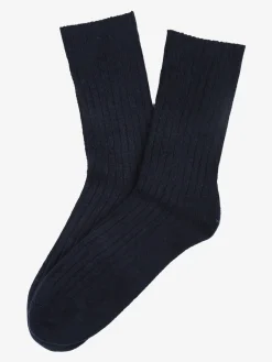 Pierre Cardin Calze corte donna in misto lana e cashmere a costine - blu scuro