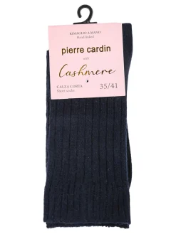 Pierre Cardin Calze corte donna in misto lana e cashmere a costine - blu scuro