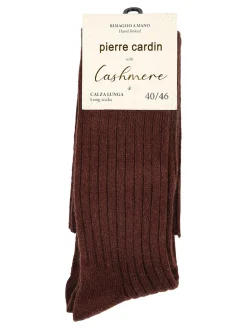 Pierre Cardin Calze lunghe da uomo in misto lana e cashmere a coste - marrone